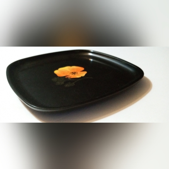 Vintage Couroc Hand Inlayed Gold California Poppy Floral MCM Dish Monterey CA - Picture 8 of 9